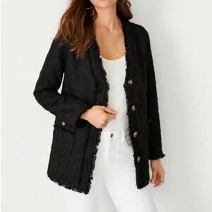 NWT Anne Taylor Fringe tweed cardigan jacket. Preppy quiet luxury Sz L career